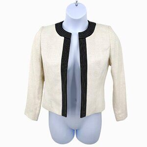 GORGEOUS KASPER IVORY & BLACK SILVER METALLIC THREAD BLAZER JACKET - 4P